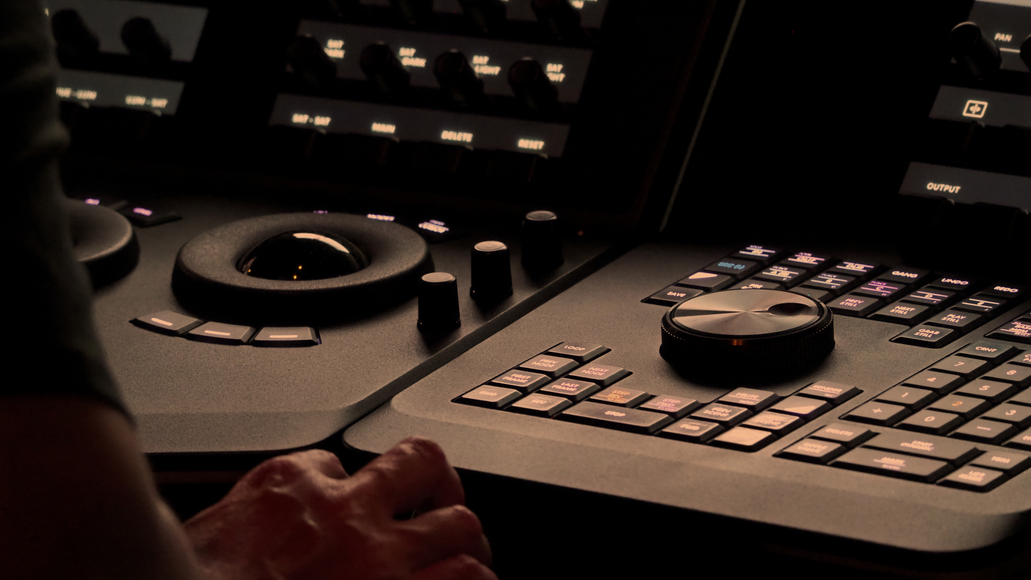 Edit video production control panel in studio. Editor editing an